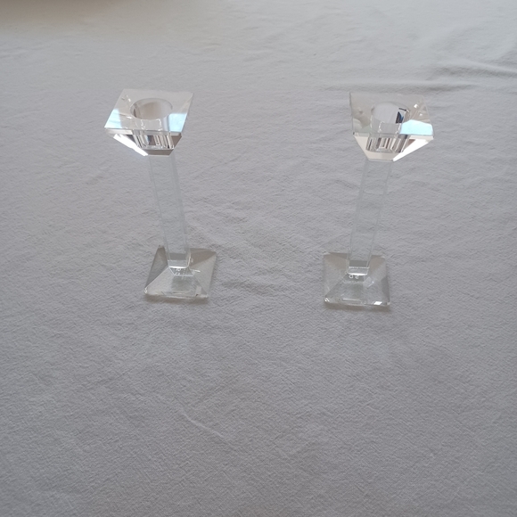 Set of 2 Crystal Glass Modern Square Candlesticks - Picture 6 of 10